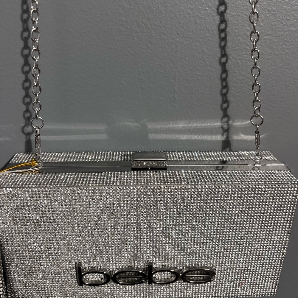 Bebe Silver Rhinestone Clutch Handbag - Picture 5 of 11